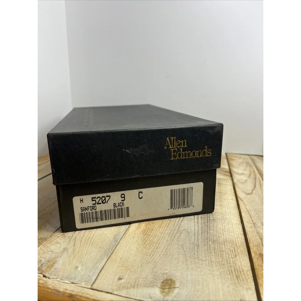 Allen Edmonds ‎ Mens 9 C Sanford Black Leather Cap Toe Dress Oxford w/Box